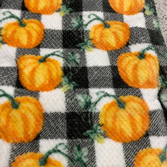 Orange Pumpkin Black White Buffalo Plaid Fall Farmhouse Autumn Harvest Blanket - Picture 5 of 10